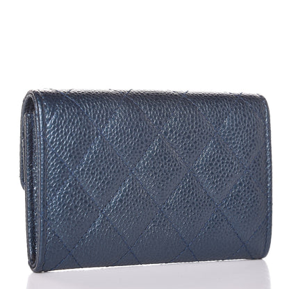 Chanel Metallic Caviar Quilted Flap Card Holder Dark Blue 3 of 9