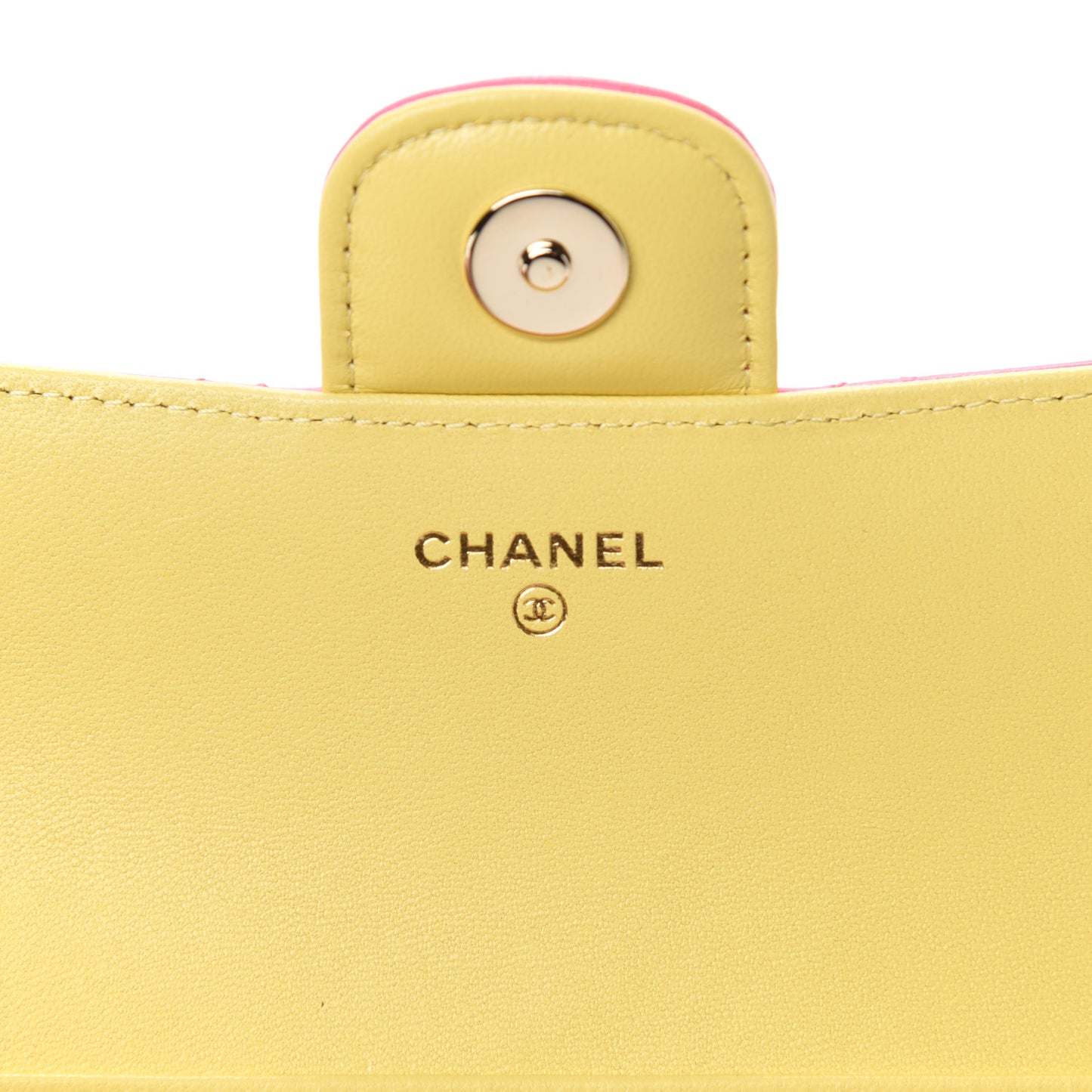 Lambskin Quilted Glasses Case With Chain Pink Yellow