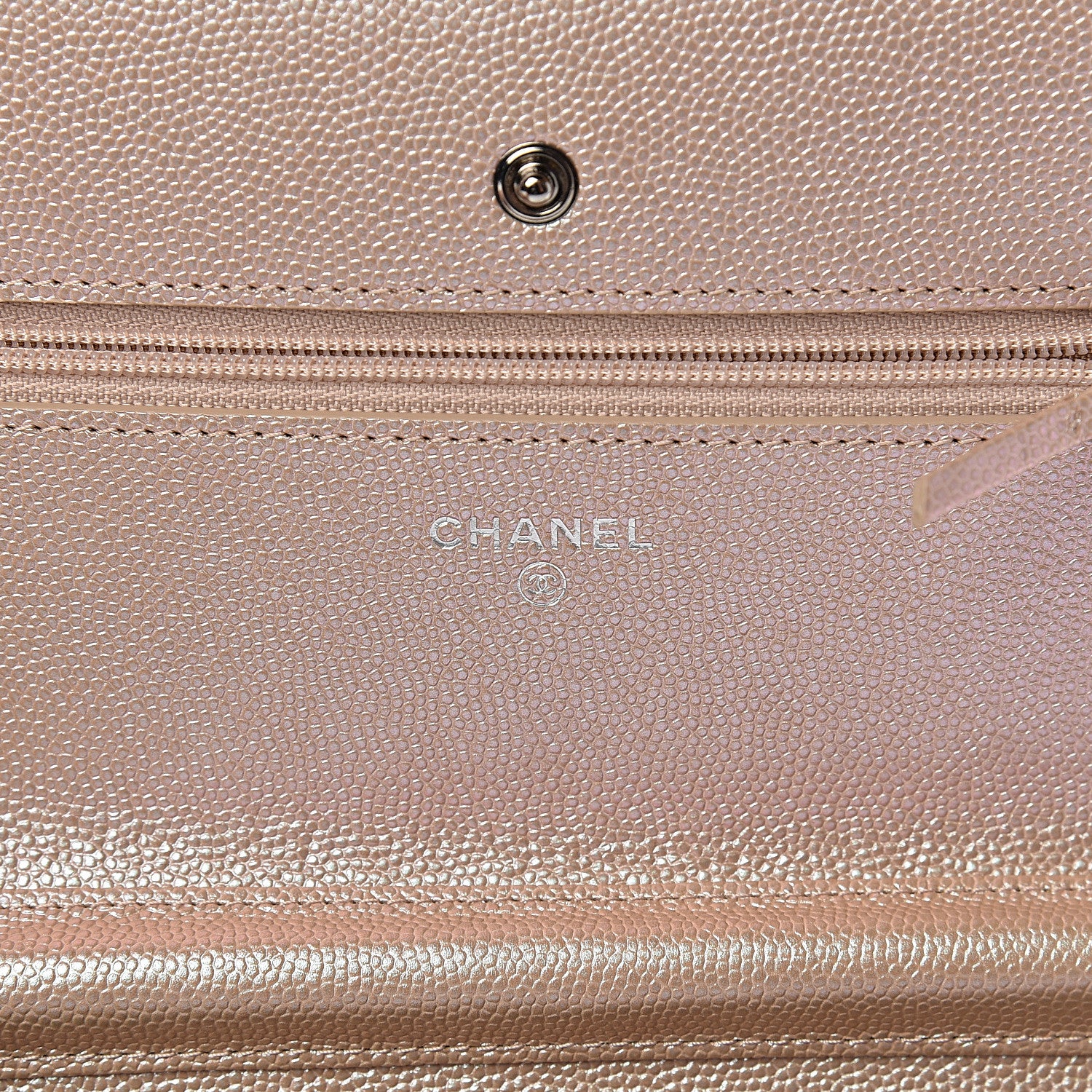 Chanel Metallic Caviar Chevron Quilted Wallet On Chain WOC Light Gold 5 of 11