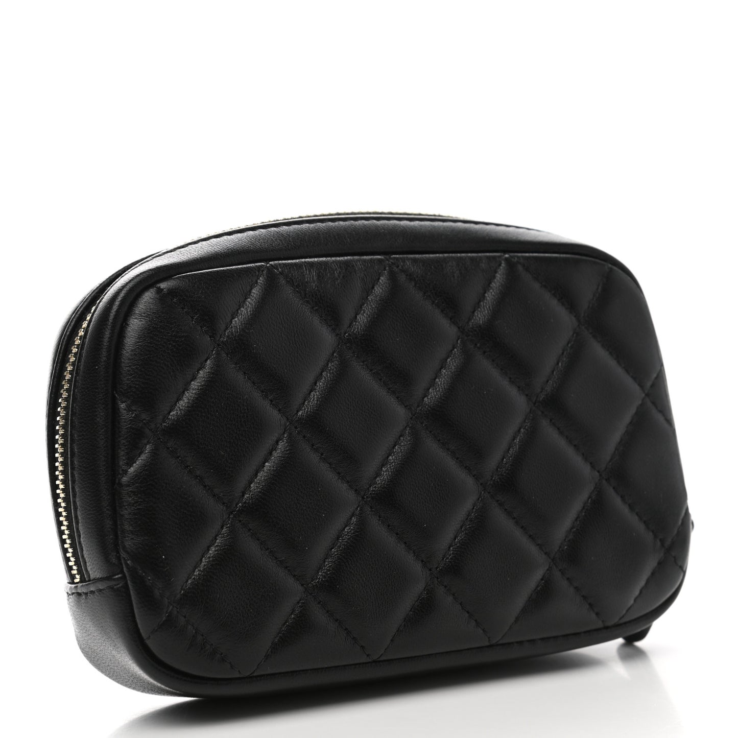 Lambskin Quilted Small Curvy Pouch Cosmetic Case Black