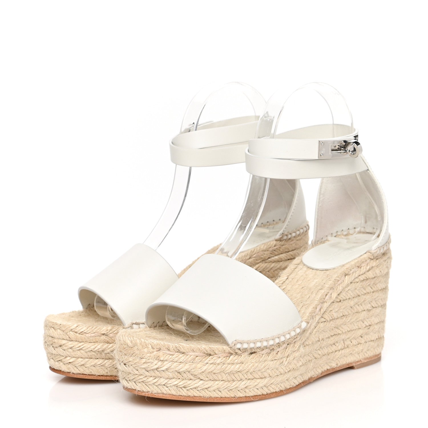 Hermes Calfskin Tipoli Espadrille Wedges 37 White 3 of 10