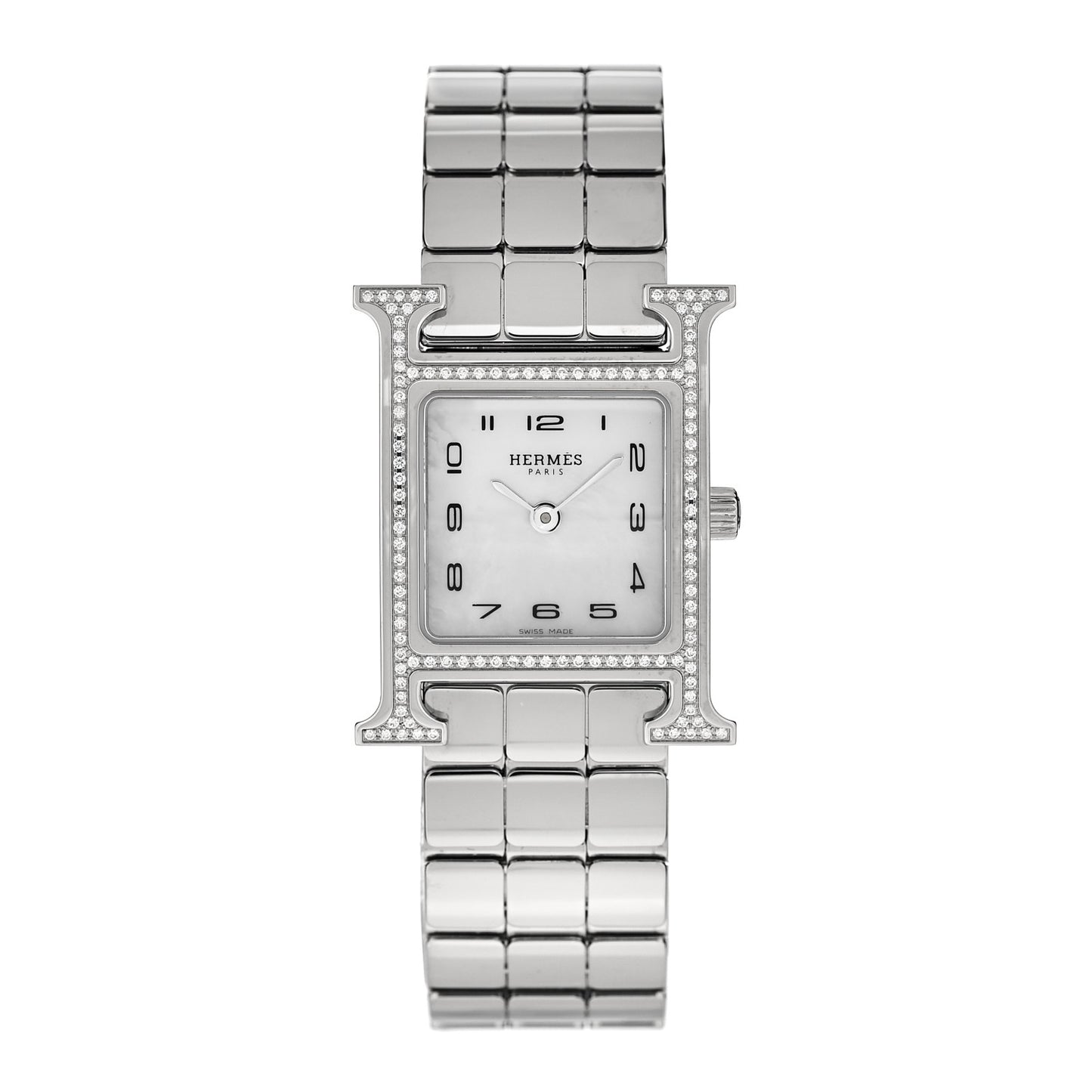 Stainless Steel Diamond Bezel Mother of Pearl 21mm Heure H Hour Quartz Watch