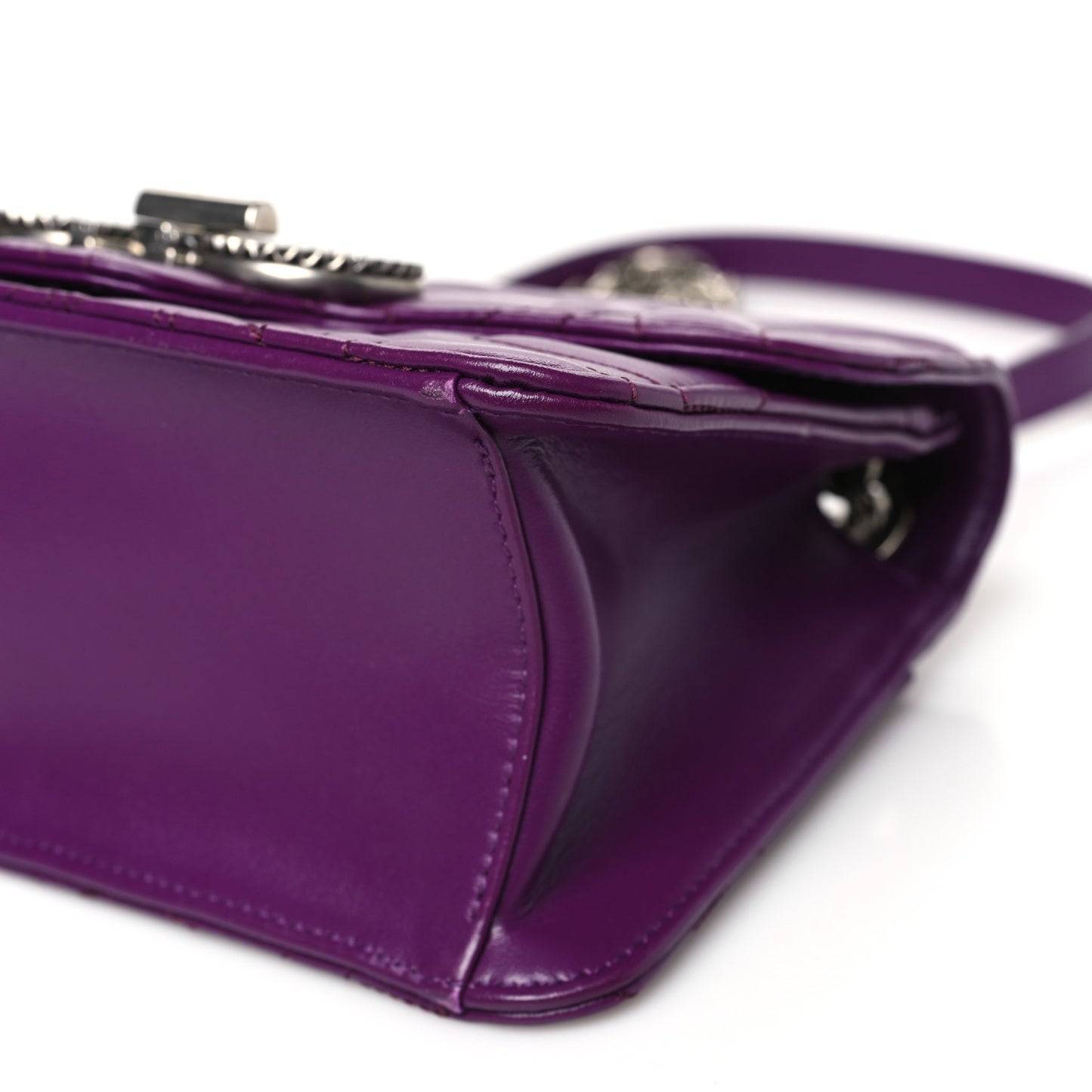 Calfskin Quilted Gancini Small Flap Bag Purple