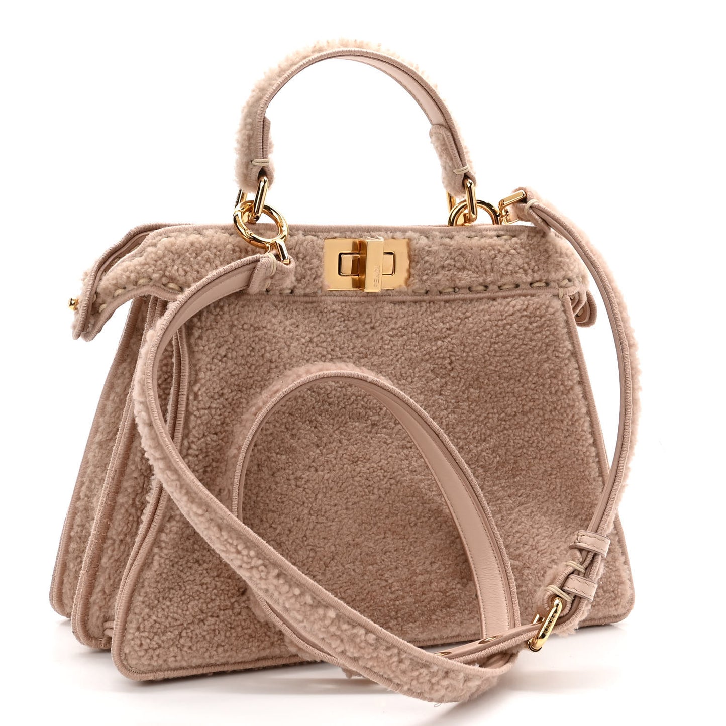 Curly Shearling Shiny Nappa Small Peekaboo I SEE U Satchel Rosa Plaster