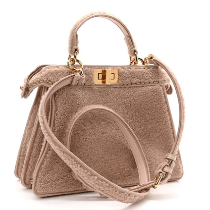 Fendi Curly Shearling Shiny Nappa Small Peekaboo I SEE U Satchel Rosa Plaster 3 of 9