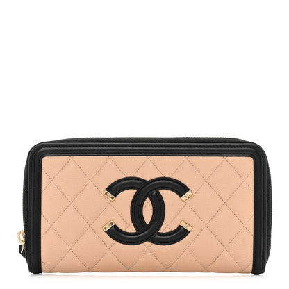 Chanel Caviar Quilted Filigree Zip Around Wallet Beige Black 1 of 8