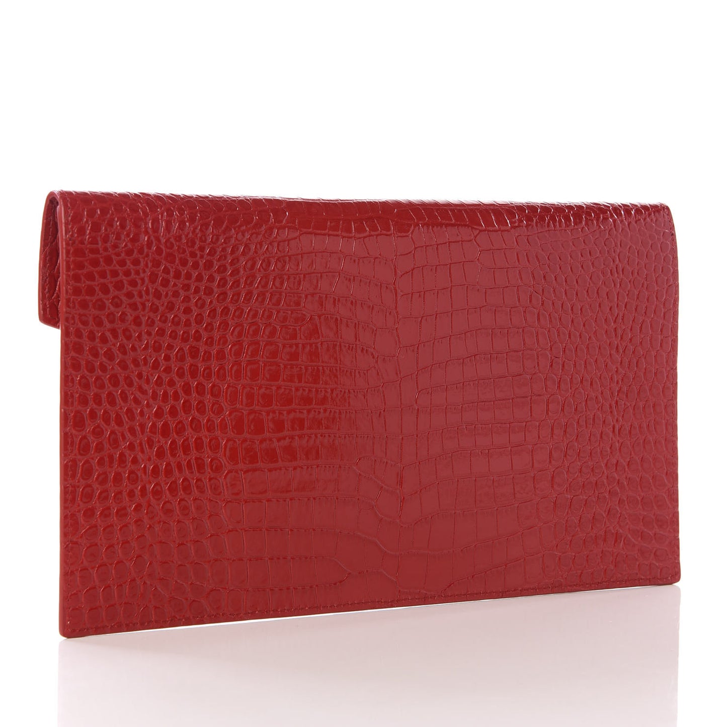 Calfskin Crocodile Embossed Uptown Monogram Clutch Rouge Eros