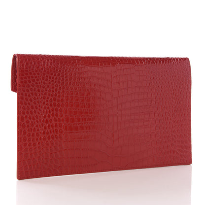 Saint Laurent Calfskin Crocodile Embossed Uptown Monogram Clutch Rouge Eros 2 of 7