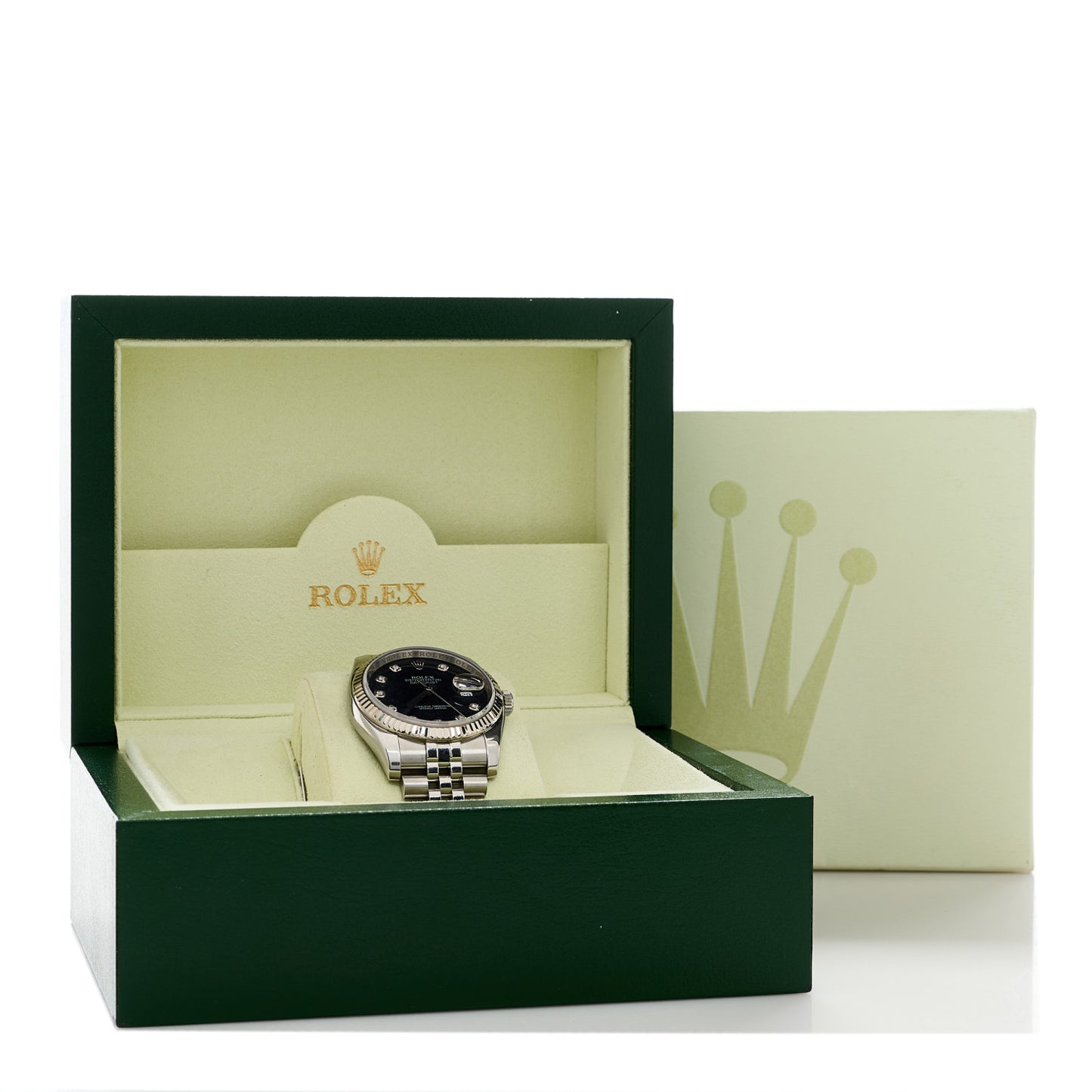 Stainless Steel 18K White Gold Diamond 36mm Oyster Perpetual Datejust Watch Black 116234