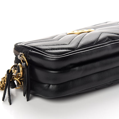 Gucci Calfskin Matelasse Mini GG Marmont Chain Crossbody Bag Black 8 of 9
