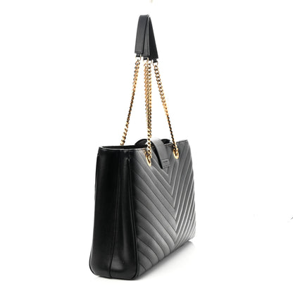 Saint Laurent Grain De Poudre Matelasse Chevron Monogram Shopping Bag Black 3 of 13