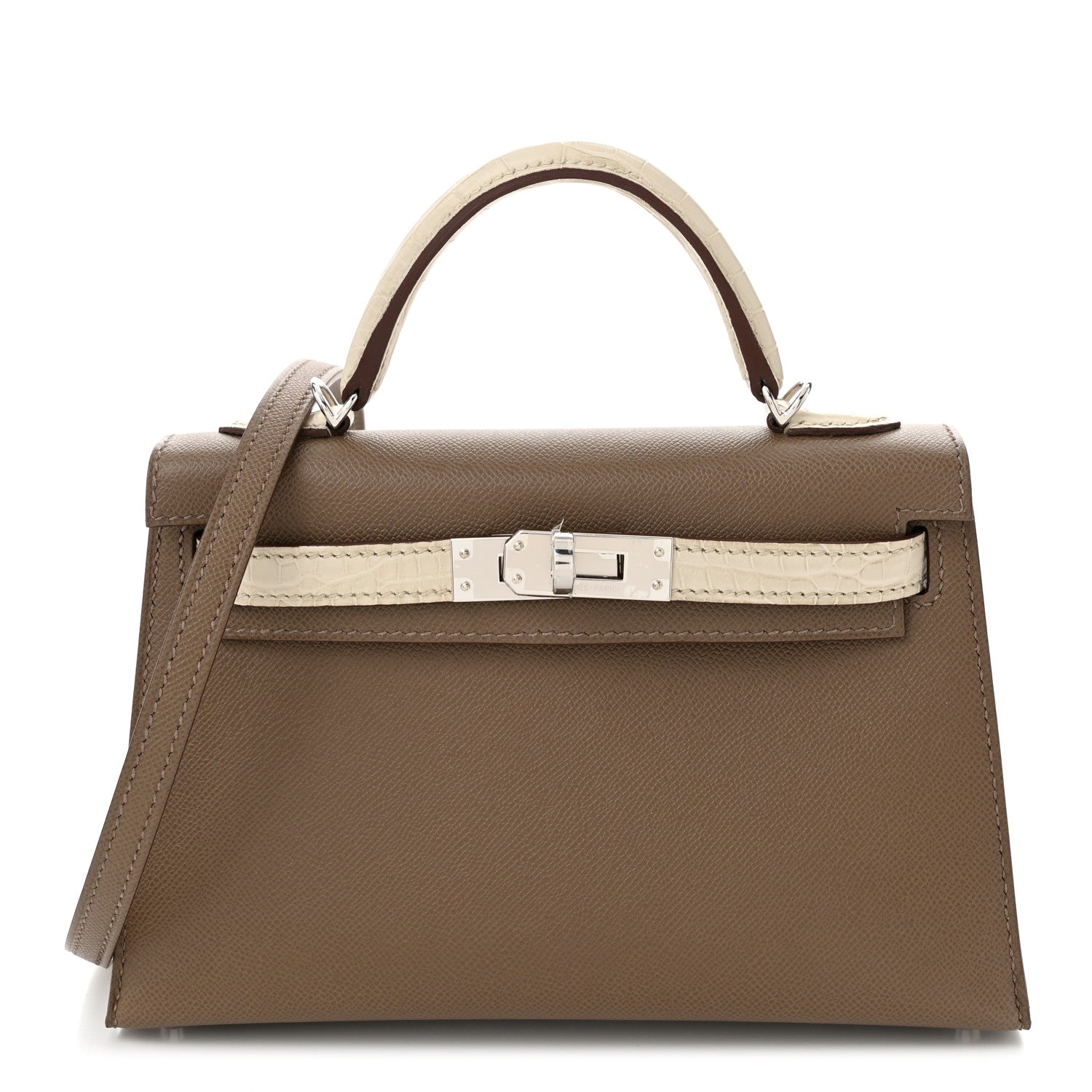 Hermes Madame Calfskin Matte Alligator Mini Kelly Sellier Touch 20 Etoupe Beton 1 of 11