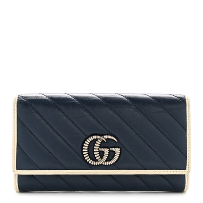 Gucci Vintage Effect Calfskin Matelasse Diagonal Torchon GG Marmont Continental Wallet Blue Agata Mystic White 1 of 13