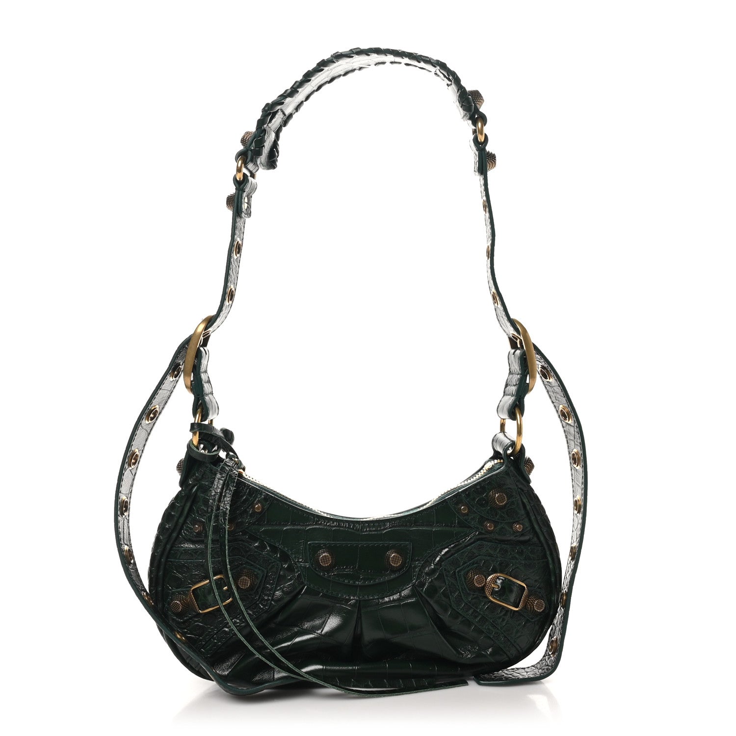 Balenciaga Extra Supple Calfskin Crocodile Embossed Le Cagole Shoulder Bag XS Forest Green 1 of 11