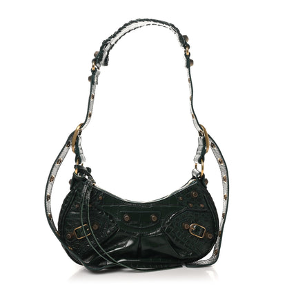Balenciaga Extra Supple Calfskin Crocodile Embossed Le Cagole Shoulder Bag XS Forest Green 1 of 11
