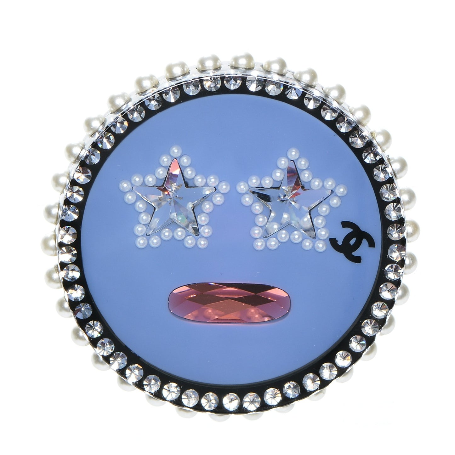 Metal Resin Pearl Emoji Brooch Purple Silver