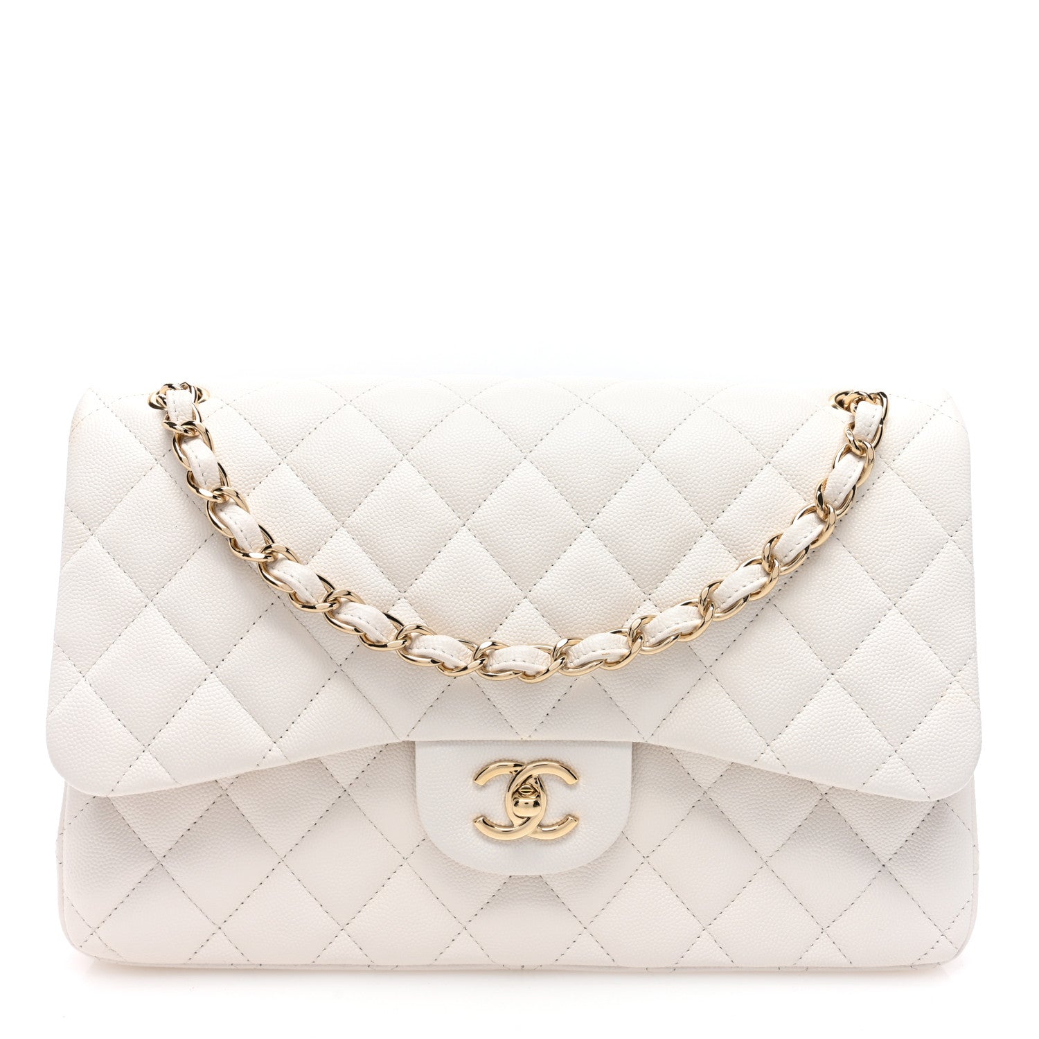 Chanel Caviar Quilted Jumbo Double Flap White 1 of 10