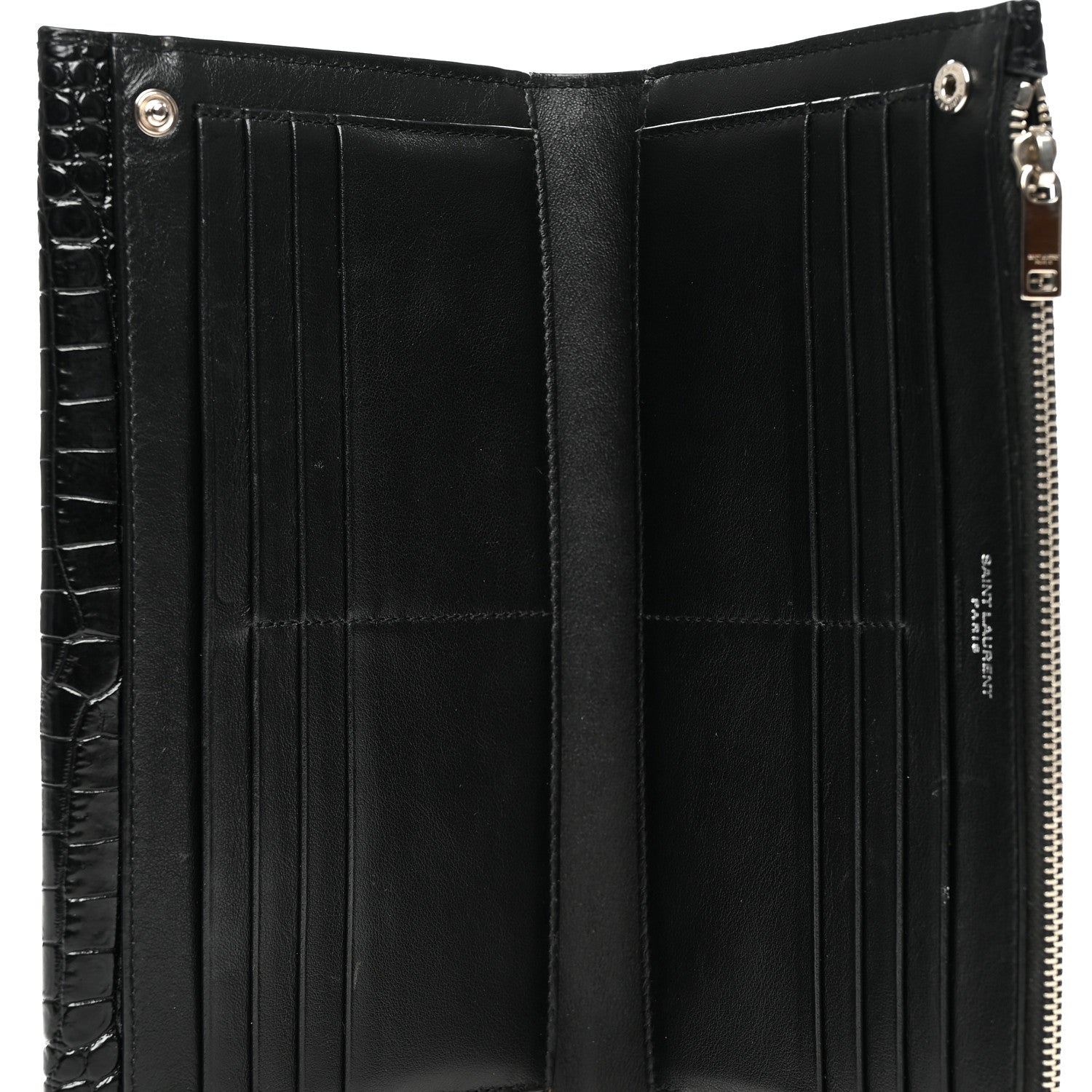 Saint Laurent Calfskin Crocodile Embossed Monogram Uptown Wallet Black 5 of 10