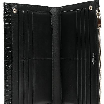 Saint Laurent Calfskin Crocodile Embossed Monogram Uptown Wallet Black 5 of 10