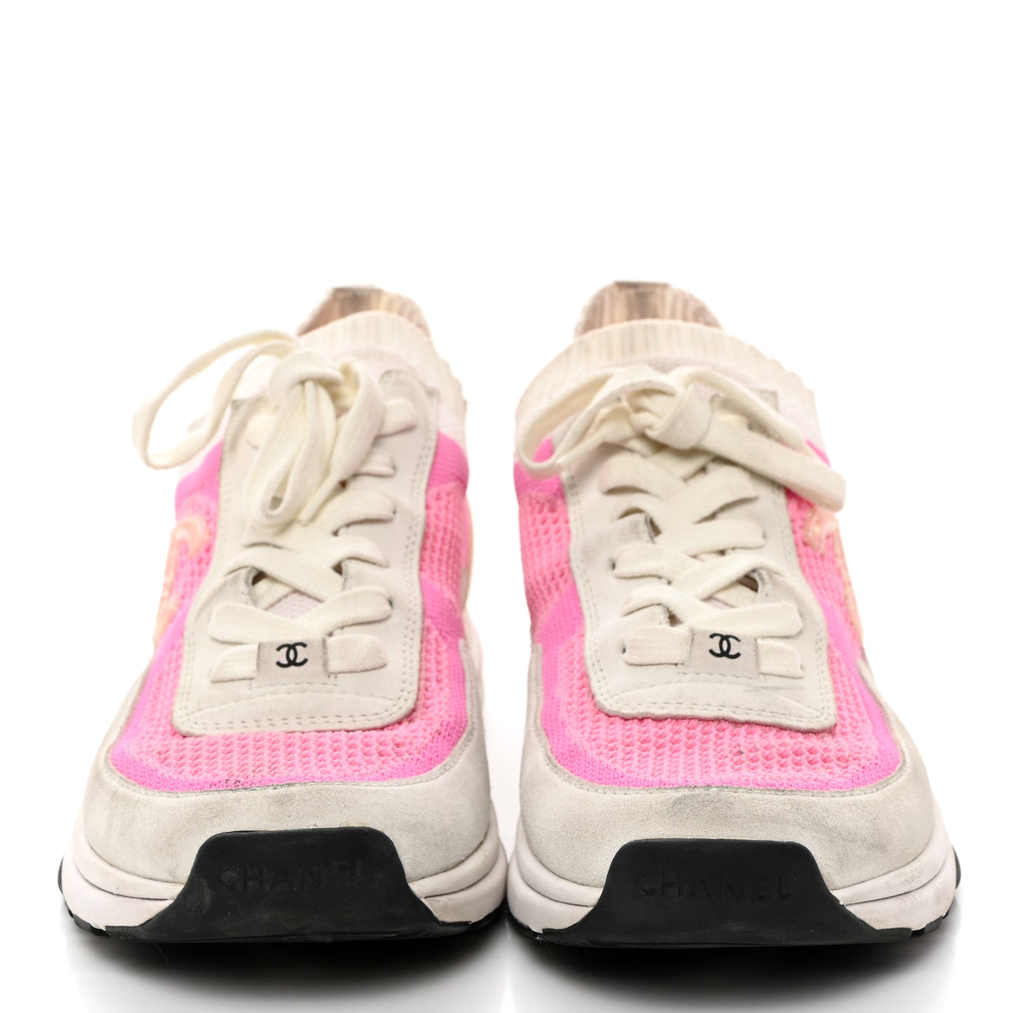 Fabric Suede Calfskin Stretch CC Sneakers 39.5 White Pink