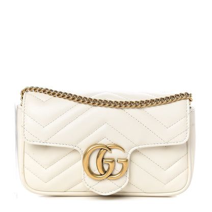 Gucci Calfskin Matelasse Super Mini GG Marmont Shoulder Bag White 1 of 9