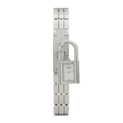 Hermes Stainless Steel Diamond Pave 16mm Kelly Quartz Watch 1 of 5