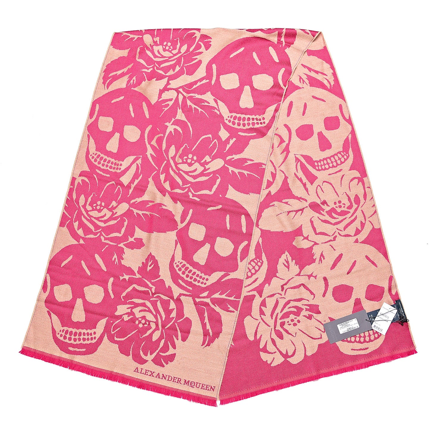 Wool Oversized Skull Scarf Magenta Beige