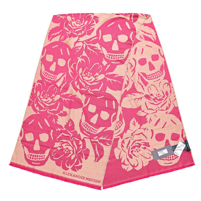 Alexander McQueen Wool Oversized Skull Scarf Magenta Beige 3 of 5