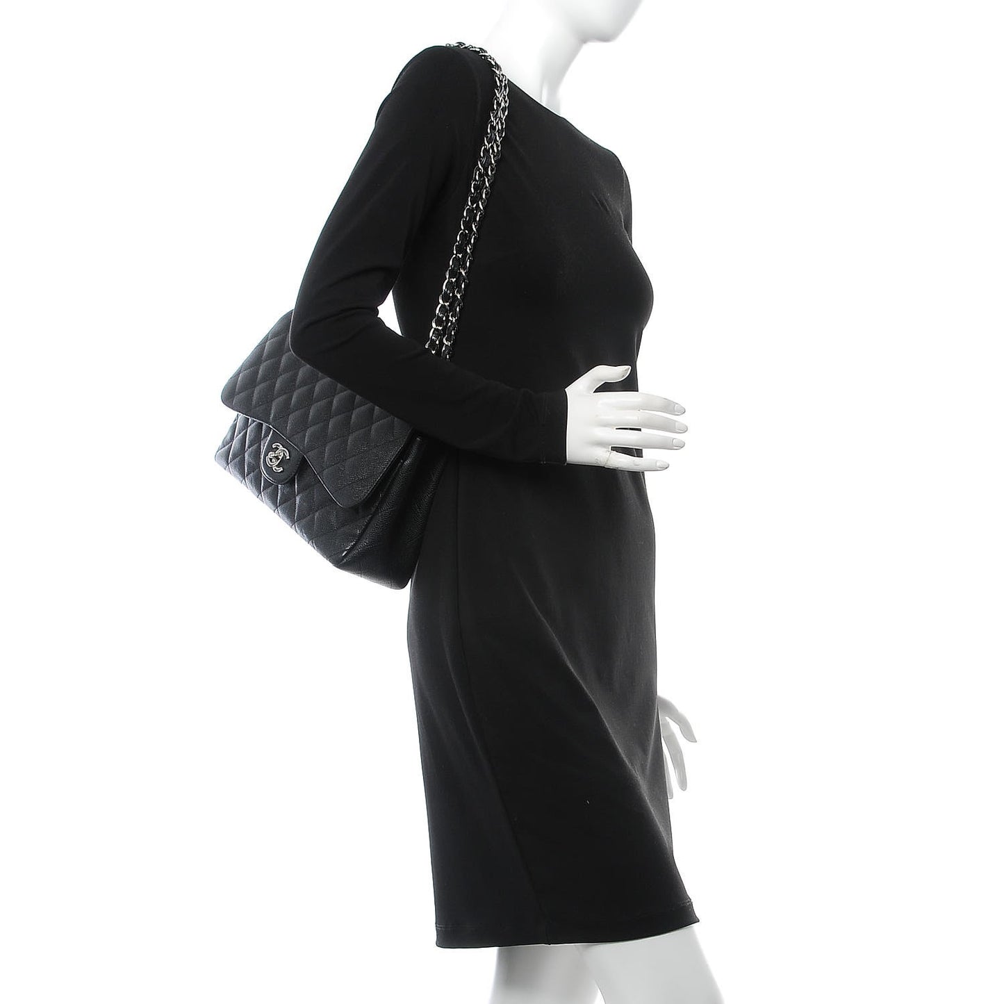 Caviar Quilted Jumbo Double Flap Black