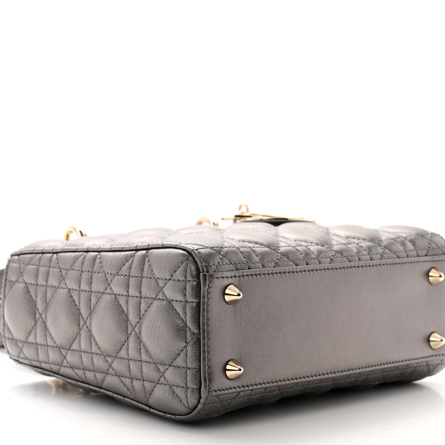 Christian Dior Metallic Grained Calfskin Cannage Small My ABC Lady Dior Gunmetal 8 of 10