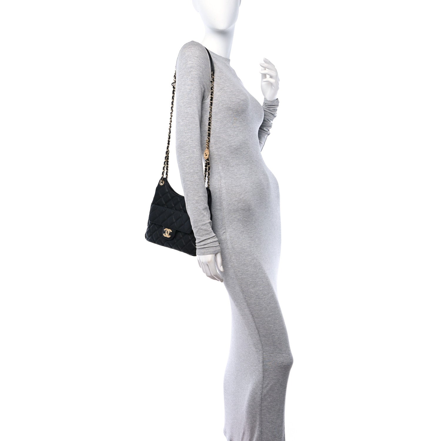 Chanel Caviar Quilted Wavy CC Hobo Black 2 of 10