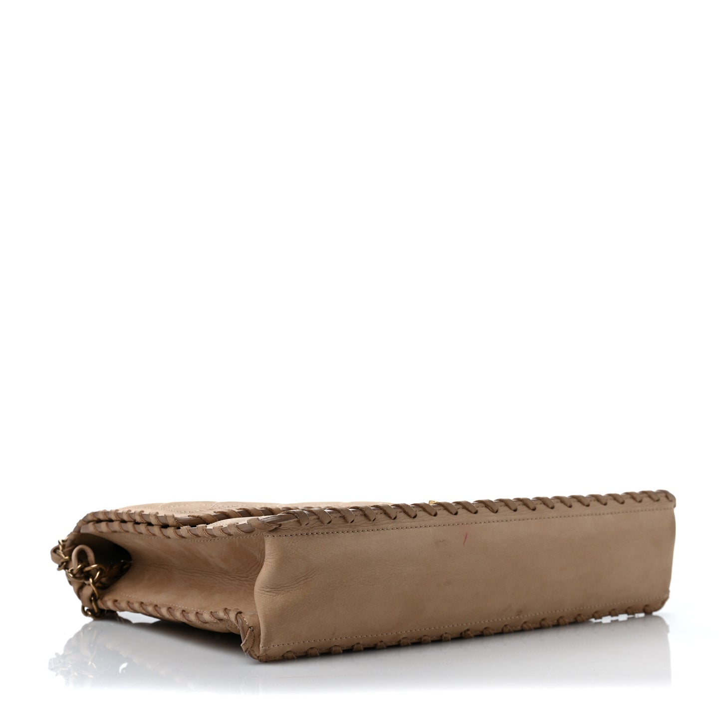 Iridescent Calfskin Jumbo Happy Stitch Flap Beige
