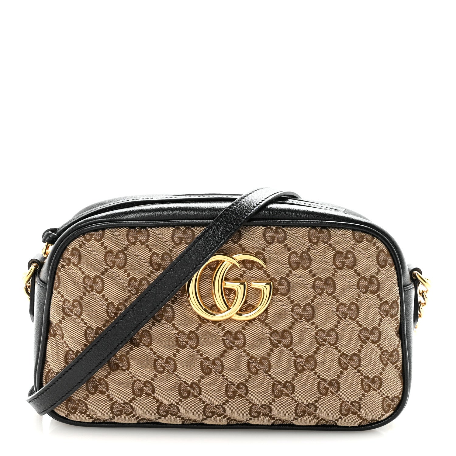 Gucci Monogram Matelasse Diagonal Small GG Marmont Chain Shoulder Bag Beige Black 1 of 10