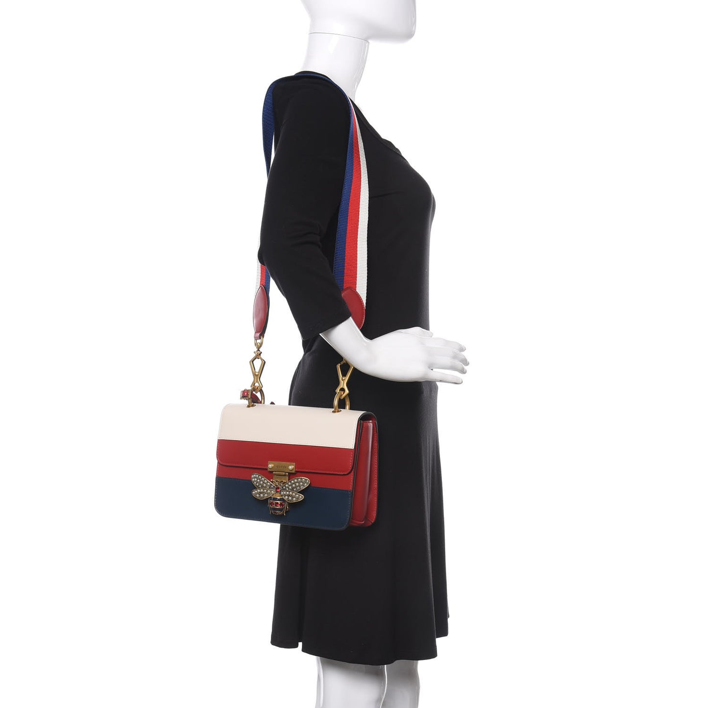 Calfskin Sylvie Web Queen Margaret Shoulder Bag Blue Agata Hibiscus Red Mystic White