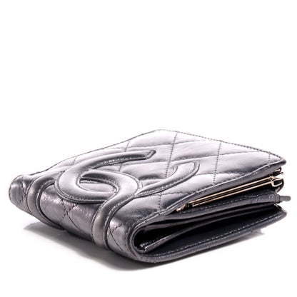 Chanel Metallic Calfskin Quilted Cambon Compact Wallet Dark Silver 4 of 10