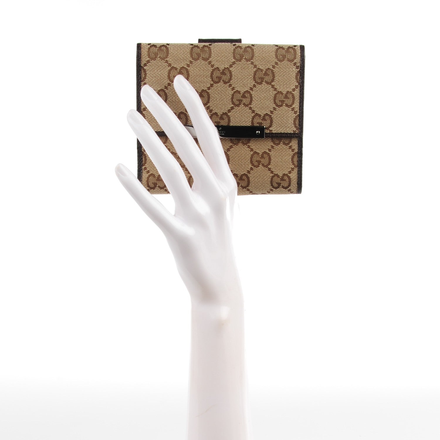 Gucci Monogram Metal Bar French Flap Wallet Beige Ebony Cocoa 2 of 7