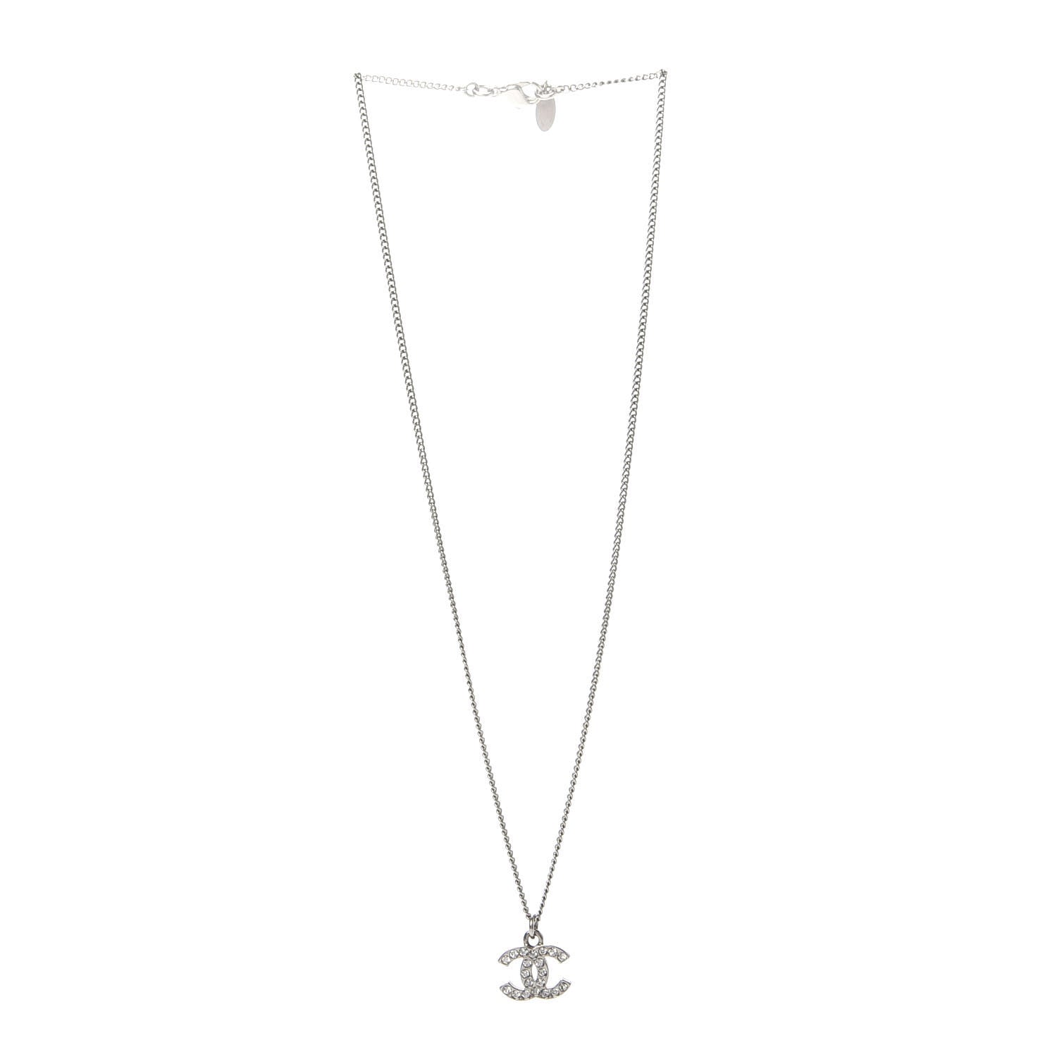 Chanel Crystal CC Necklace Silver 3 of 6