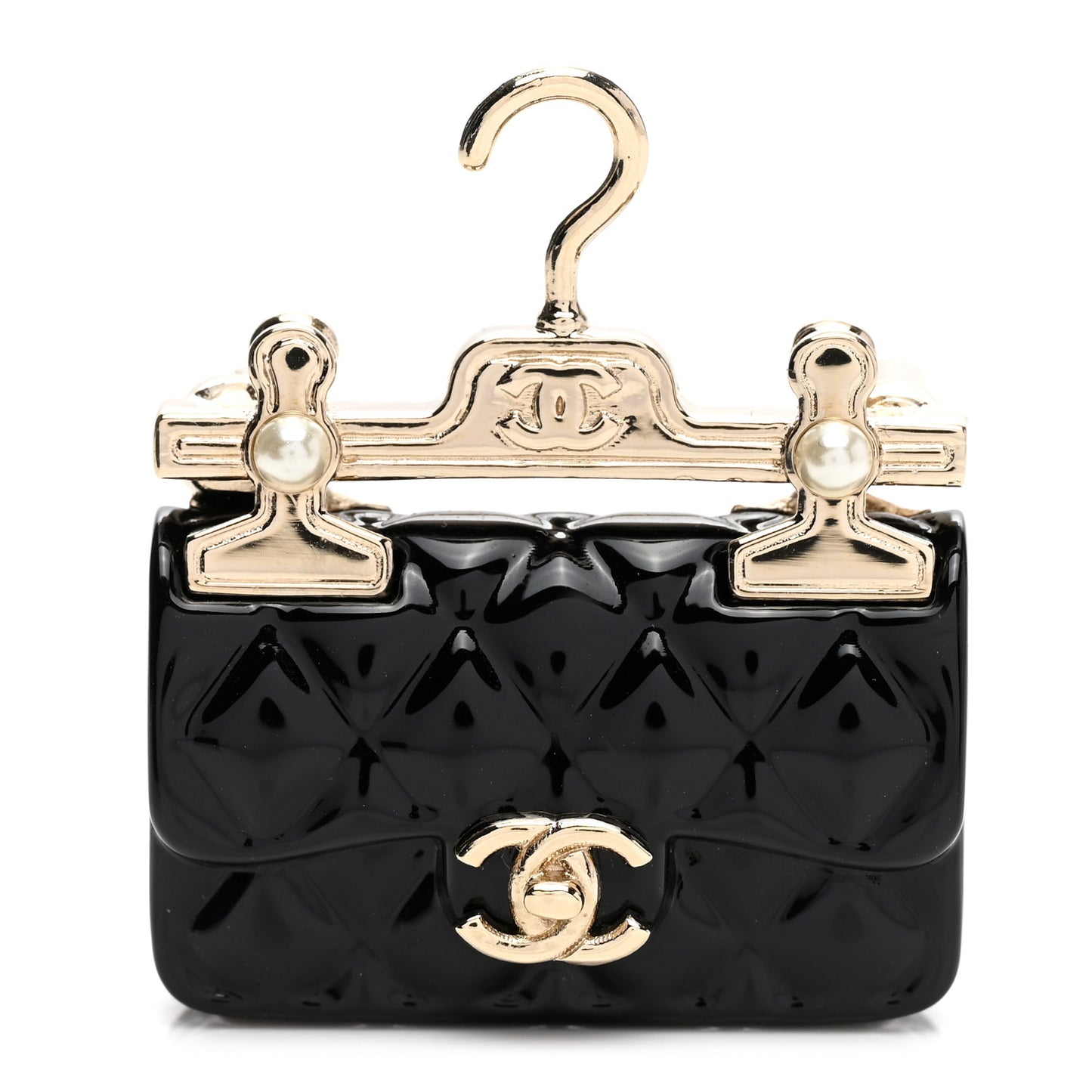 Metal Enamel Quilted Flap Hanger Brooch Gold Black