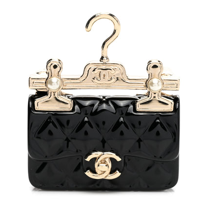 Chanel Metal Enamel Quilted Flap Hanger Brooch Gold Black 1 of 5