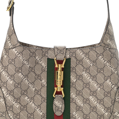 Gucci X BALENCIAGA GG Supreme Monogram Striped Logo Print Web Small Jackie 1961 Hobo Beige Ebony Mystic White 8 of 11