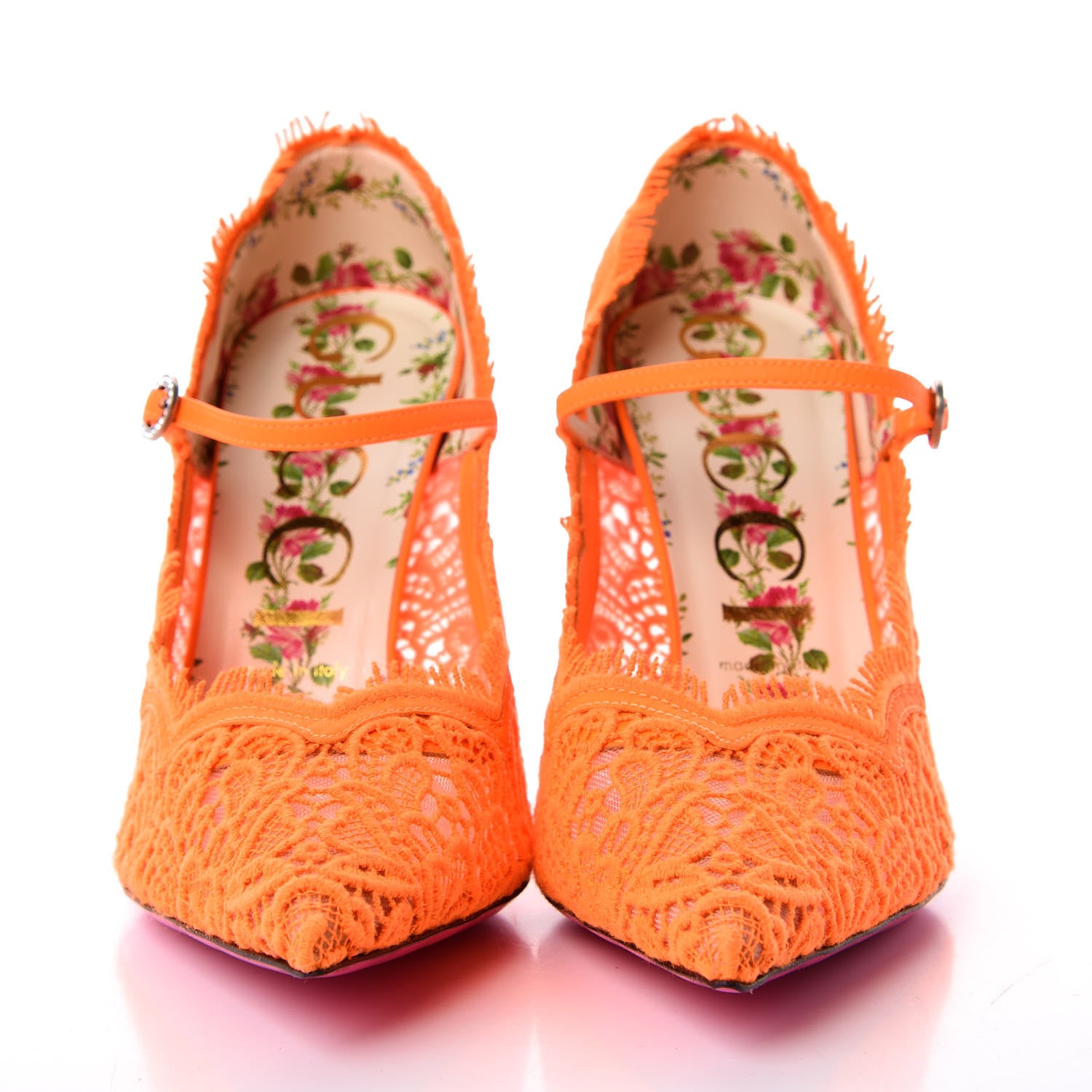 Gucci Lace Pizzo Venice Pumps 40 Orange Fluo 2 of 9