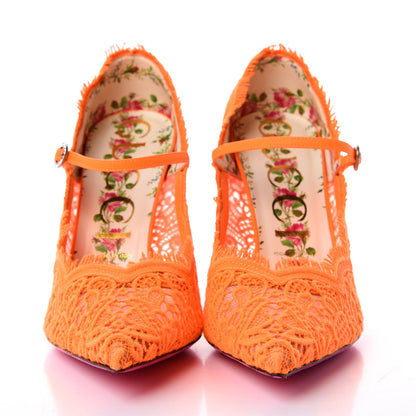 Gucci Lace Pizzo Venice Pumps 40 Orange Fluo 2 of 9
