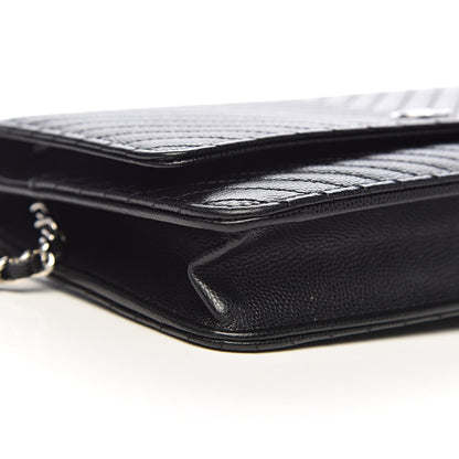 Chanel Caviar Chevron Quilted Wallet On Chain WOC Black 16 of 19