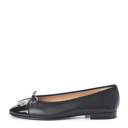 Chanel Lambskin Patent Cap Toe Ballerina Flats 38.5 Black 1 of 7