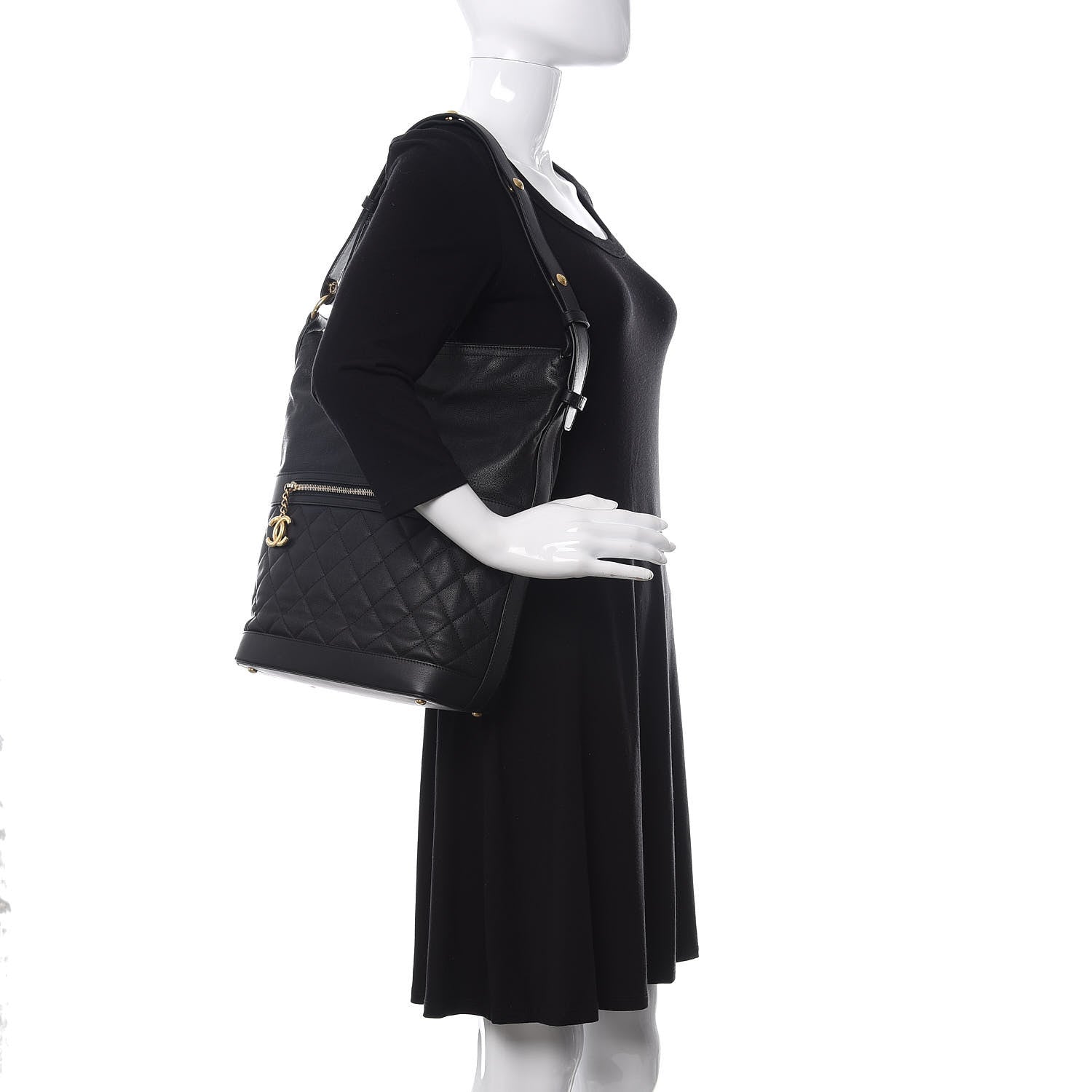 Chanel Grained Calfskin Quilted Casual Style Hobo Black 2 of 10