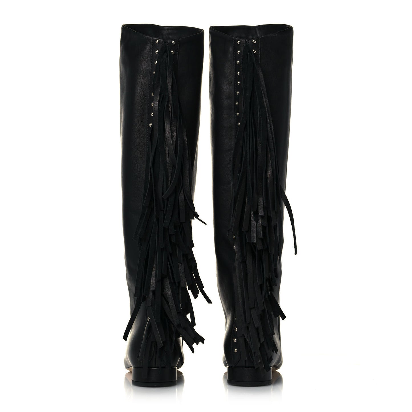 Calfskin Dana Knee High Fringed Boots 36.5 Black
