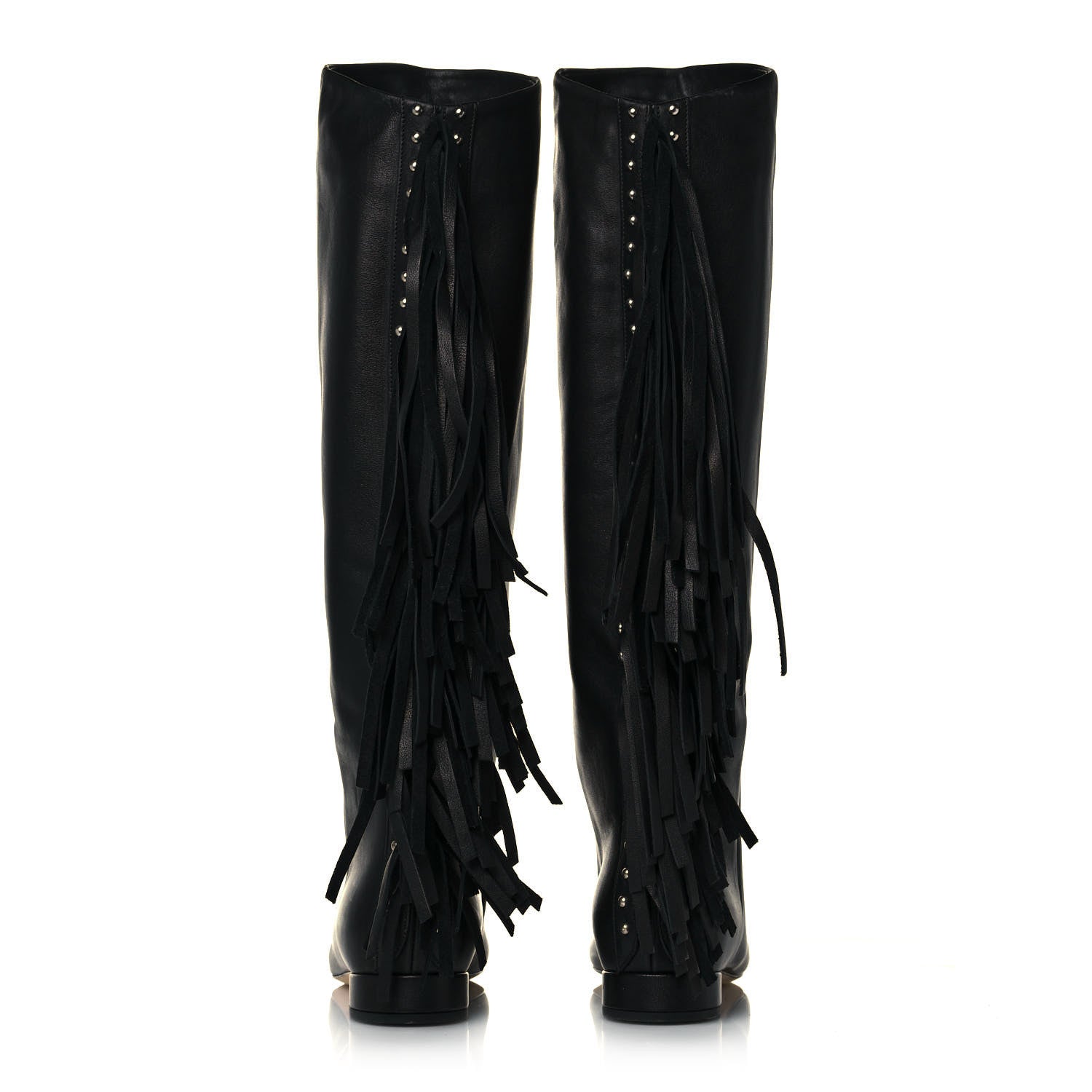 Saint Laurent Calfskin Dana Knee High Fringed Boots 36.5 Black 5 of 10