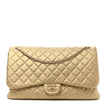Chanel Metallic Calfskin Quilted Small XXL Travel Flap Bag Gold 1 of 11