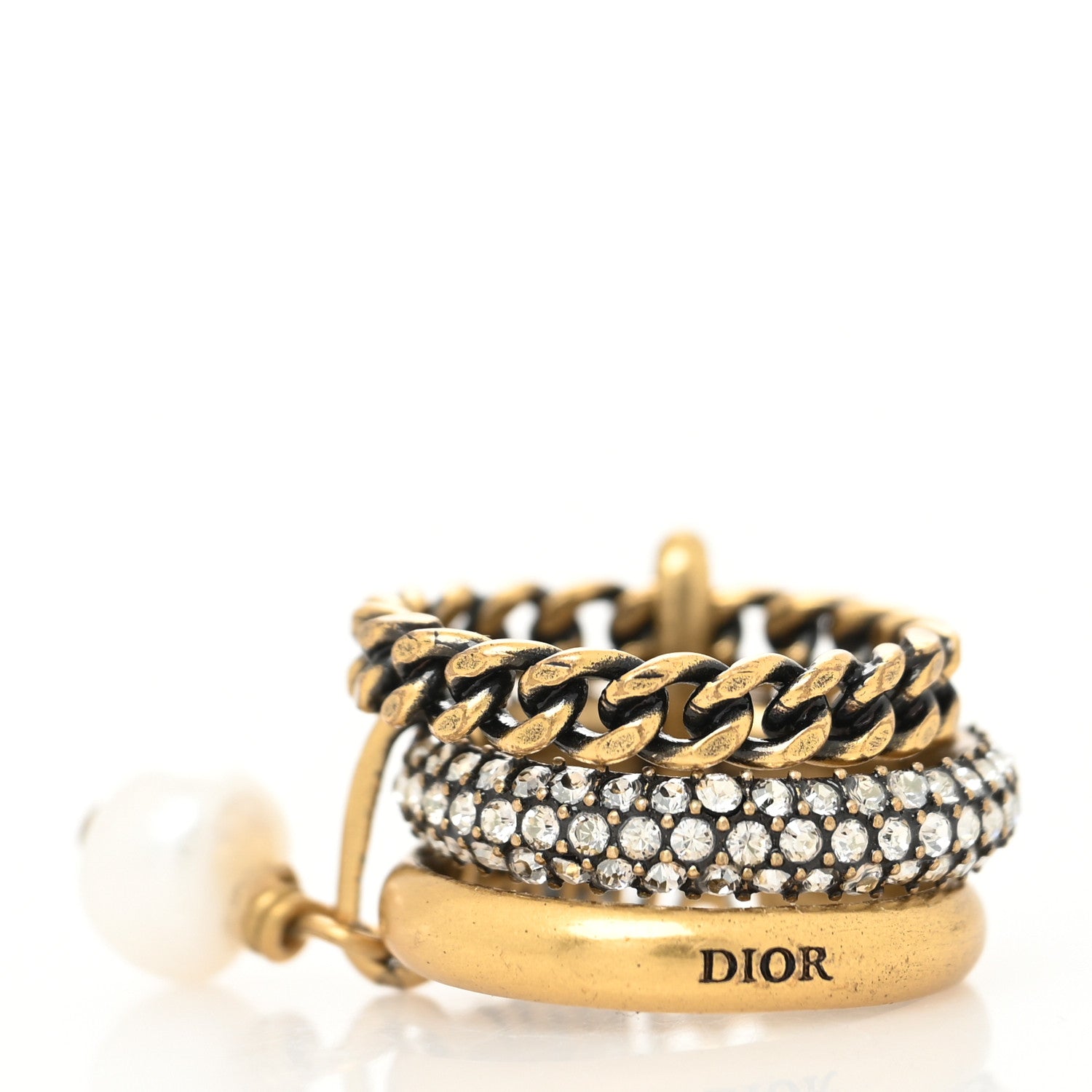 Christian Dior Crystal Pearl Chain J'adior Ring Gold 1130094
