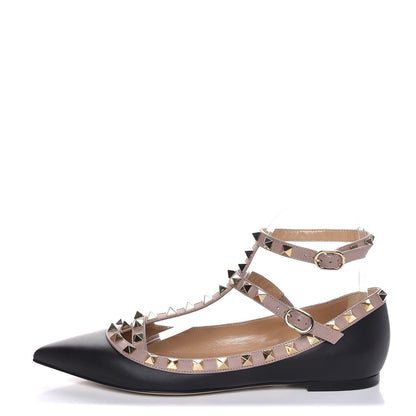 Valentino Garavani Nappa Rockstud Cage Ballerina Flats 37.5 Black Poudre 1 of 9